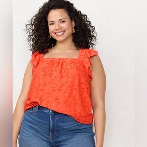 LC Lauren Conrad Ruffle Swing Top Spanish Coral Plus Size 4X NWT